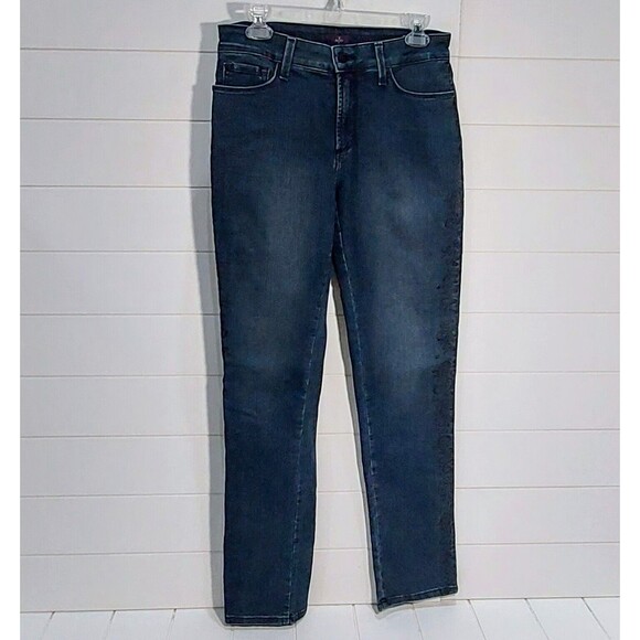 NYDJ Skinny Women's 8 Side Embellished Jeans Blue Black Flourish Print - Picture 1 of 12